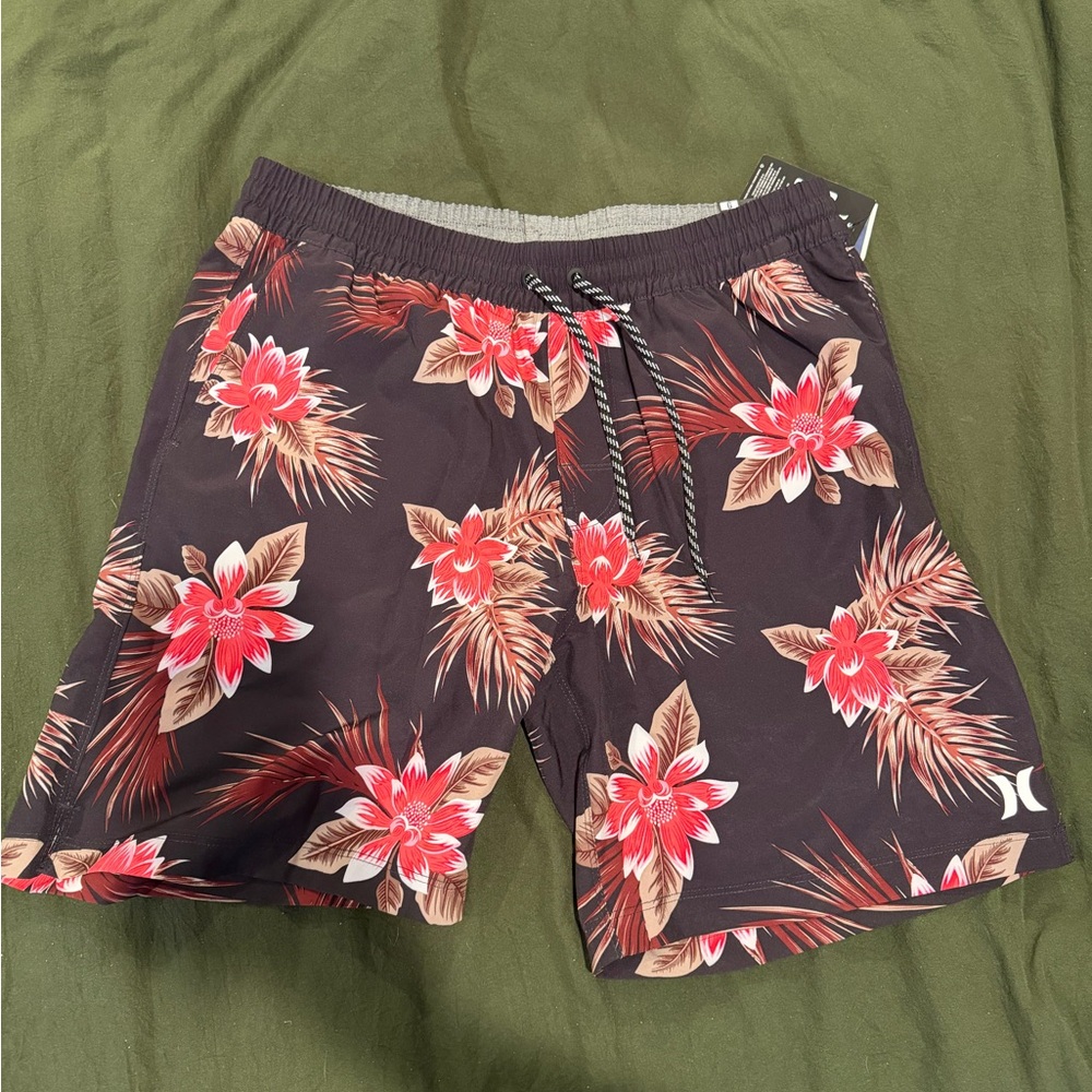 Hurley Men's Tropical Floral Board Shorts - Black and Red